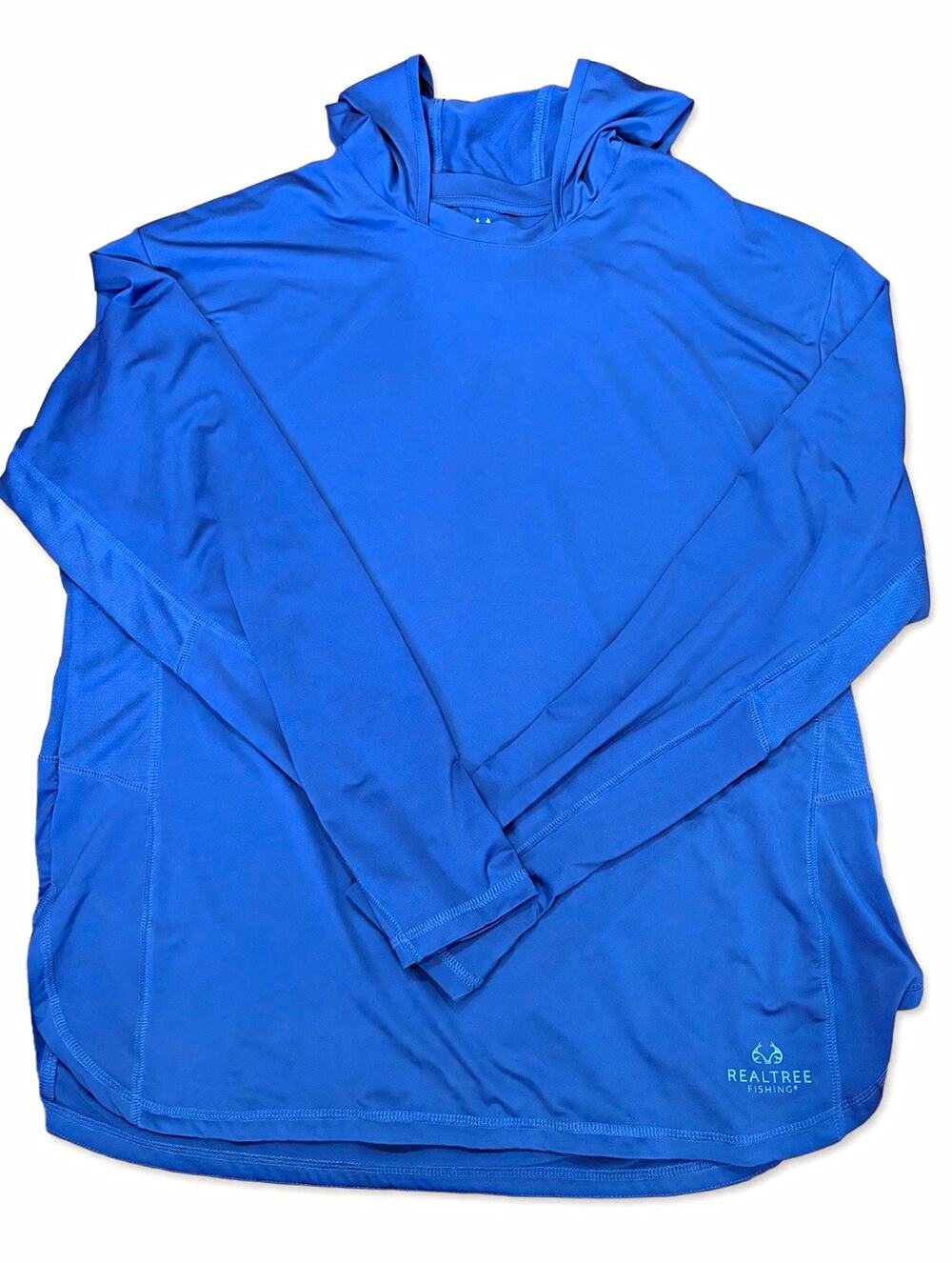 Realtree Fishing Men's Blue Hooded Pullover Hoodie Long Sleeve 2XL Poly/Spandex